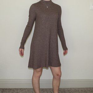 Brown Long Sleeve Mock Neck Dress